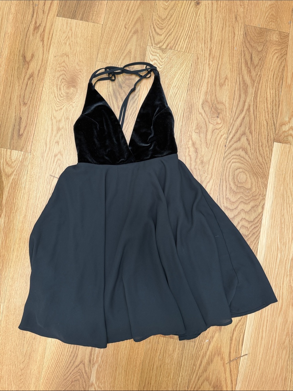 Nasty Gal Black Velvet Plunge Halter Mini Dress